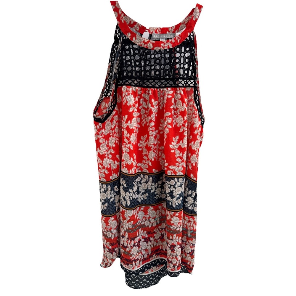 Daniel Rainn Halter Top Women's Size‎ M Sheer Top Red Black Floral Design Boho
